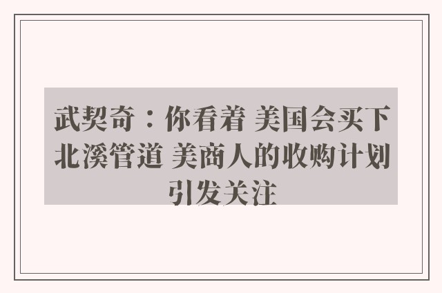 武契奇：你看着 美国会买下北溪管道 美商人的收购计划引发关注