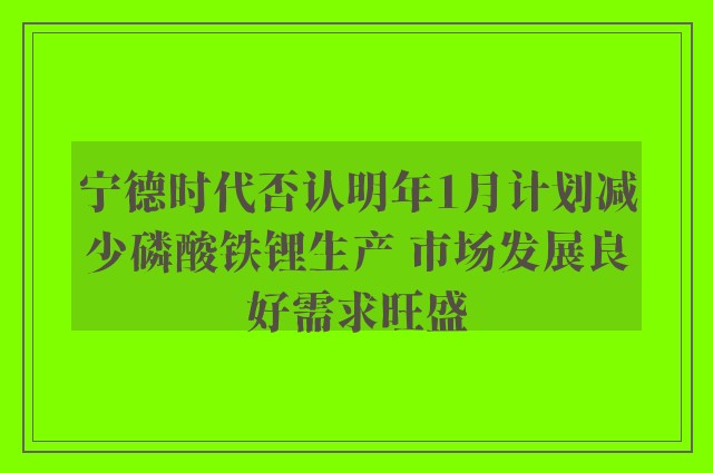 宁德时代否认明年1月计划减少磷酸铁锂生产 市场发展良好需求旺盛