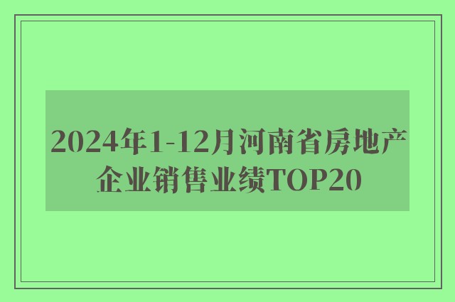 2024年1-12月河南省房地产企业销售业绩TOP20