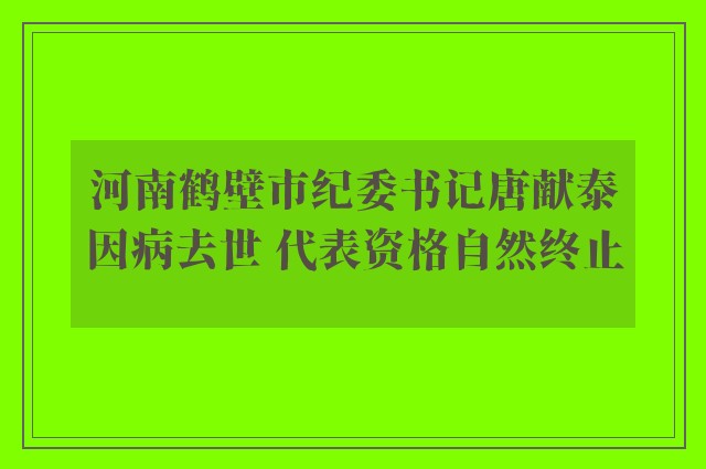 河南鹤壁市纪委书记唐献泰因病去世 代表资格自然终止