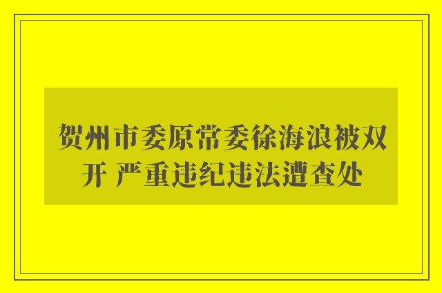 贺州市委原常委徐海浪被双开 严重违纪违法遭查处